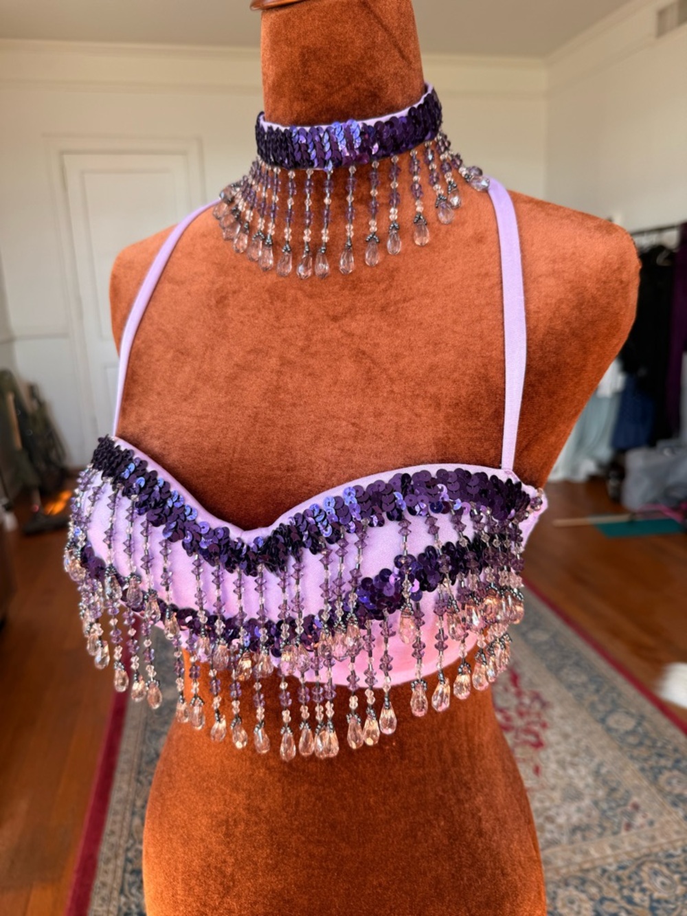 Lavender Sequin & Crystal Fringe Bra Top & Choker